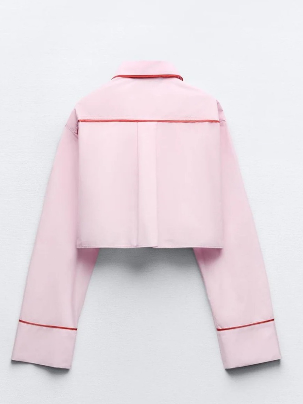 Zara Cropped Pink Button-Up Top with Red Piping Size XS NWT - Picture 7 of 11